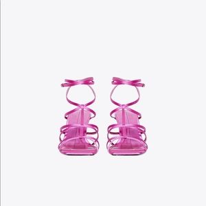 ZARA SATIN STRAPPY MID-HEEL SANDALS
